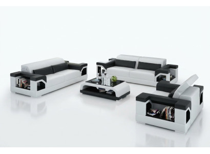 Ādas dīvāns Dīvāns Sofa komplekts 3+2+1-vietājā ģaržā moderns dizains dīvāns ar USB.