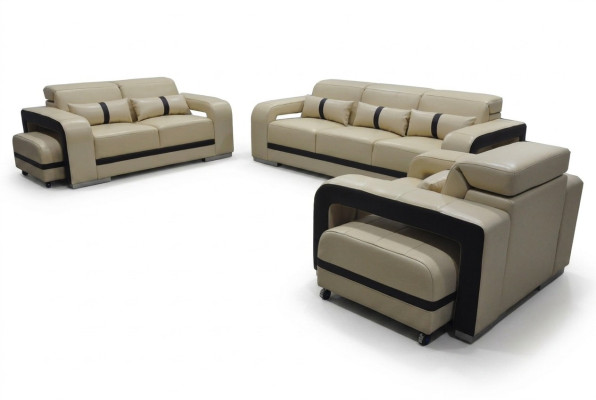 Sofa ar USB, ādas dīvāns ar polsteri komplektā 3+2+1 vieta, jauns dizains.
