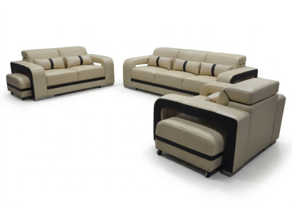 Sofa ar USB, ādas dīvāns ar polsteri komplektā 3+2+1 vieta, jauns dizains.