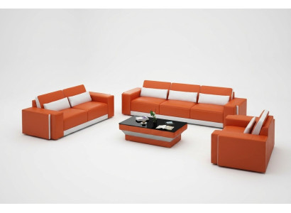 Ādas dīvāns ar USB, dīvāns mājīgai dzīvojamai istabai dīvāns galds sofa komplekts dizains moderns