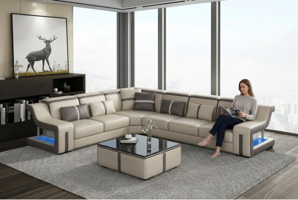 Sofa ar USB LED polsterētu, dīvāns, ainavas mēbeles, sēdekļa stūra dīvāns L formā, jauns.