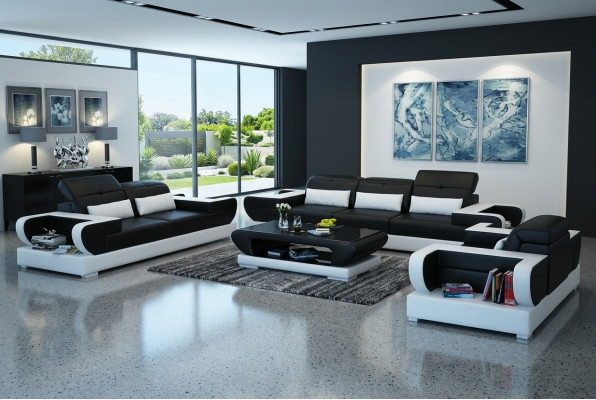 Sofas komplekts Ar polsterētu ādu 3+2+1 Moderns dīvāns ar USB.