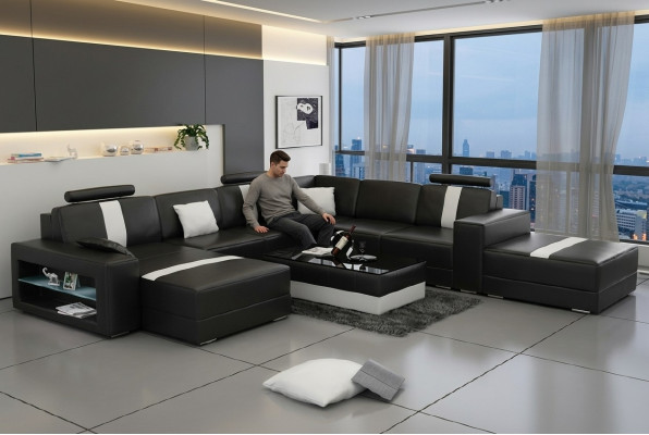 Stūra dīvāns Ar USB Polster Designer dīvāns Dīvāns Modern Style U formā Mākslīgā āda Stūra komplekts