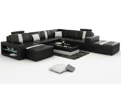 Stūra dīvāns Ar USB Polster Designer dīvāns Dīvāns Modern Style U formā Mākslīgā āda Stūra komplekts