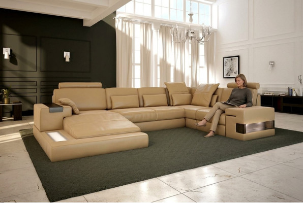 U formas dīvāns dzīvojamajā platībā U formas stūra dīvāns Sofa komplekts Ar čīkstuli Dīvāns ar USB