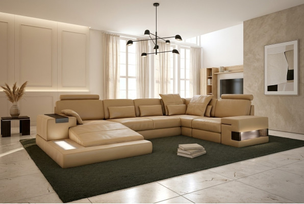 U formas dīvāns dzīvojamajā platībā U formas stūra dīvāns Sofa komplekts Ar čīkstuli Dīvāns ar USB