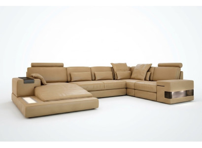 Dzīvojamie telpas polstermēbeļu sofa garnitūra Big Sofa Bellini dizaina ādas dīvāns ar USB.