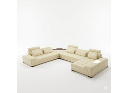 Dzīvojamo zonu dīvāns ar auduma stūra komplektu, dizaineru ādas dīvāns "Big Sofa" jauns + USB.