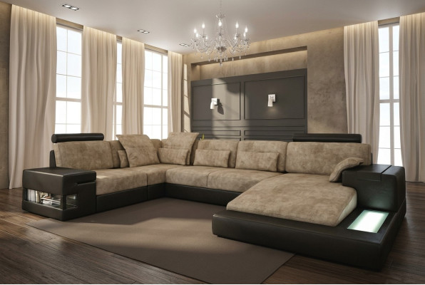Stūra dīvāns dīvāns dzīvojamais telpa forma polster Couch ādas dīvāns audums āda USB + LED