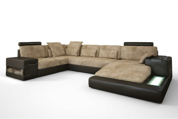Stūra dīvāns dīvāns dzīvojamais telpa forma polster Couch ādas dīvāns audums āda USB + LED