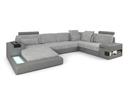 Stūra dīvāns dzīvojamā dizainā U formas ādas dīvāns dīvāns polster couch auduma āda USB + LED.