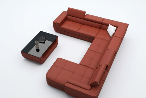 Polsterējamā garā koka mēbeļu ādas dīvāns ar USB, dzīvojamās telpas stūra formas XXL oranžs dīvāns ar dažām aplikācijām un dīvāna stūri.