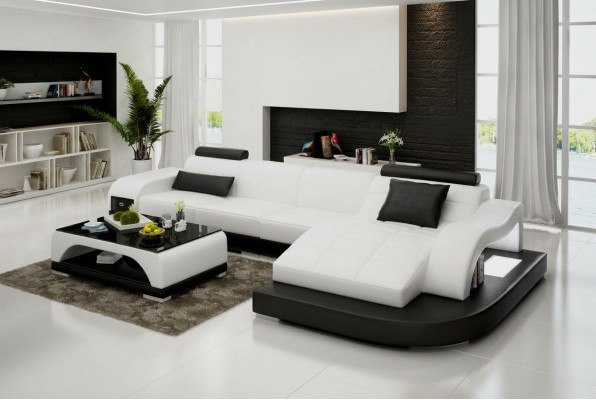 Ādas dīvāns ar USB savienojumu dzīvojamājai telpai, stūra dīvāns, moderns dizains, G8009D sofa.