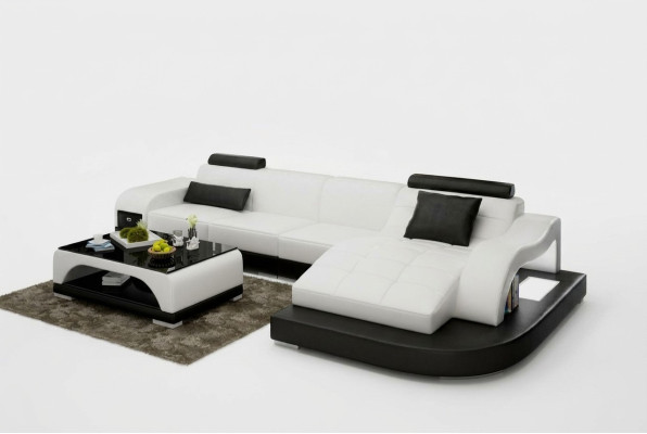 Ādas dīvāns ar USB savienojumu dzīvojamājai telpai, stūra dīvāns, moderns dizains, G8009D sofa.