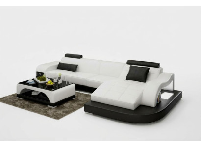 Ādas dīvāns ar USB savienojumu dzīvojamājai telpai, stūra dīvāns, moderns dizains, G8009D sofa.