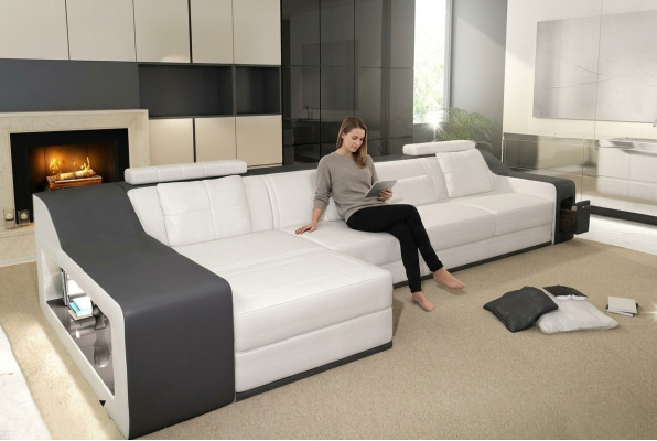 Ādas dīvāns ar USB savienojumu dzīvojamās istabas stūra dīvāns stūra garnitūra Moderns dizains Sofa B2017B
