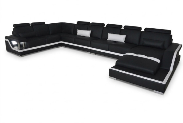 Ādas dīvāns dzīvojamo telpu stūra komplekts dizaina dīvāns U formas ar chaise un USB L6002.