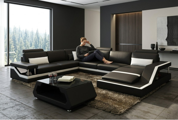 Dizainera stūra dīvāns dzīvojamai istabai Big Modern Leather Sofa + USB Patentēts JAUNUMS