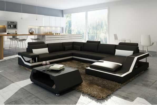 Dizainera stūra dīvāns dzīvojamai istabai Big Modern Leather Sofa + USB Patentēts JAUNUMS