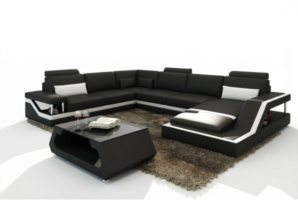 Dizainera stūra dīvāns dzīvojamai istabai Big Modern Leather Sofa + USB Patentēts JAUNUMS