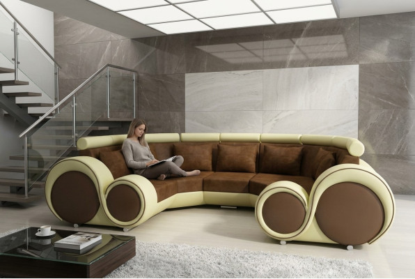 Ecksofa + USB dzīvojamā istaba U formas tekstils Lielais XXL Ecksofa audums Tekstila sofa jauna