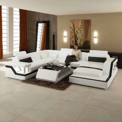 Dizainera stūra dīvāns dzīvojamai telpai "Big Modern Leather Sofa" + USB, patentēts JAUNS