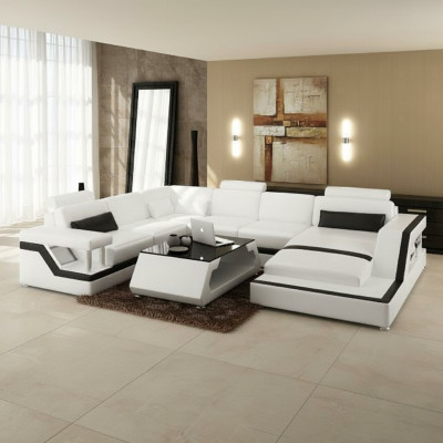 Dizainera stūra dīvāns dzīvojamai telpai "Big Modern Leather Sofa" + USB, patentēts JAUNS