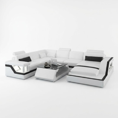 Dizainera stūra dīvāns dzīvojamai telpai "Big Modern Leather Sofa" + USB, patentēts JAUNS