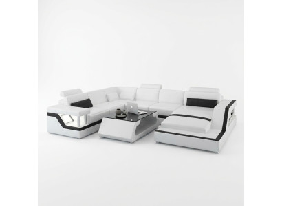 Dizainera stūra dīvāns dzīvojamai telpai "Big Modern Leather Sofa" + USB, patentēts JAUNS