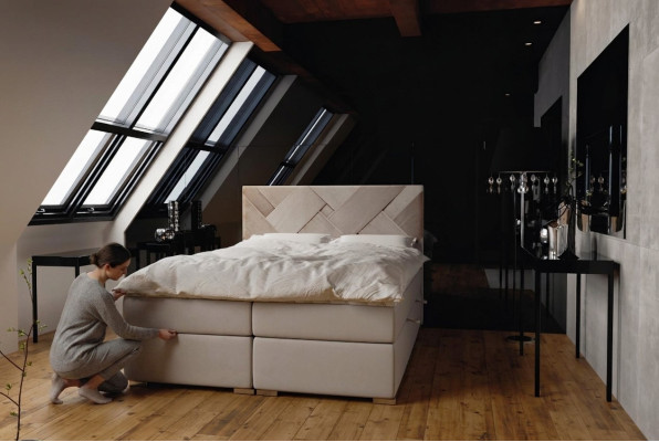Boxspring gultas viesnīcai Divstāvu luksusa gultas Ar polsterētiem gultas kastes funkciju 140x200cm