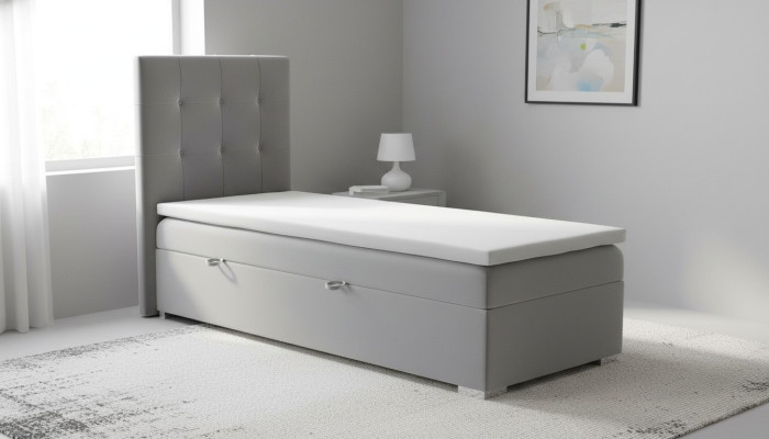 Luksusa Boxspring gulta viesnīcas gultas mēbeles ar polsterējumu un gultas kasti, 90x200 cm, pelēks, jauns