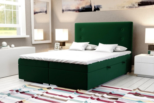 Boxspring gulta viesnīcai Dubultā komplektā ietilpst matracis, matrača virsma, gultas funkcija un kaste.