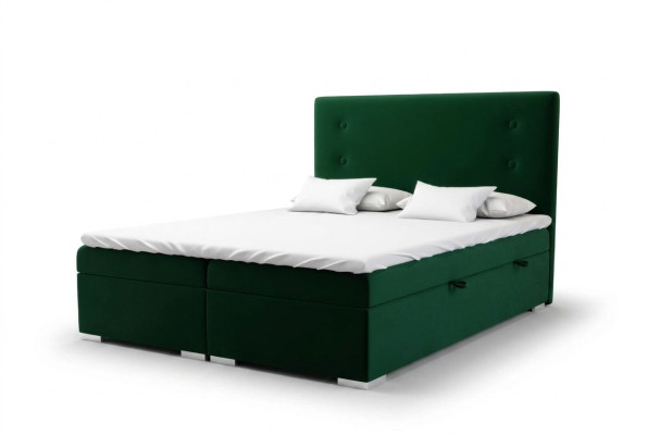 Boxspring gulta viesnīcai Dubultā komplektā ietilpst matracis, matrača virsma, gultas funkcija un kaste.