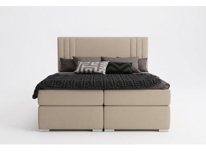 Boxspring gulta viesnīcai divguļamā beige tekstila luksusa gultas polsteris funkcija