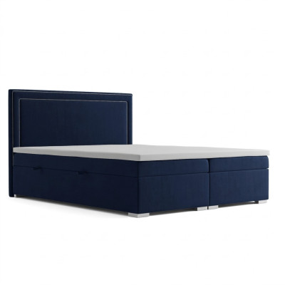 Boxspring gulta viesnīcai, divguļamā dizaina gultas, luksusa pārvalka kastes funkcija, zila jauna.