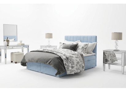 Boxspring gulta viesnīca divstāvu zila samta luksusa gulta ar polsterētu gultas kasti 180x200.