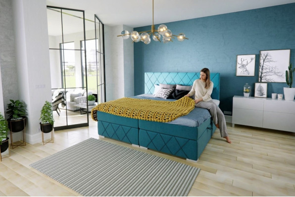 Boxspring gulta viesnīcai divvietīga tekstila luksusa gultas gulta ar atvilktņu funkciju