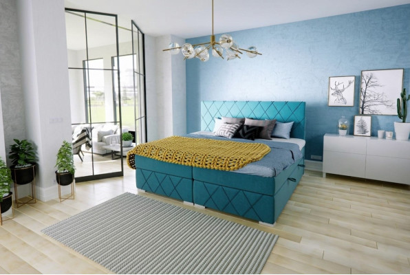 Boxspring gulta viesnīcai divvietīga tekstila luksusa gultas gulta ar atvilktņu funkciju