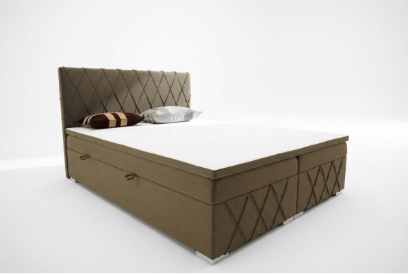 Boxspring gulta viesnīcai, divvietīga, samta luksusa gultas apvalks, brūns.
