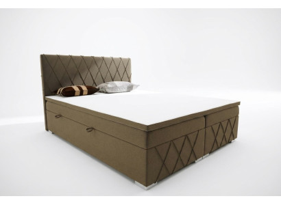Boxspring gulta viesnīcai, divvietīga, samta luksusa gultas apvalks, brūns.
