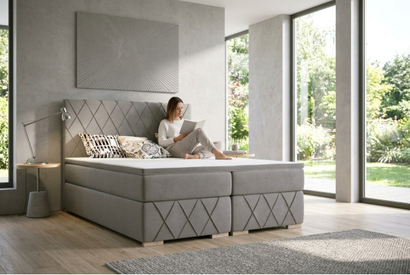 Boxspring Gultas Komplektā komplektēta matracis un uzgalis 180x200cm luksusa audums Jauni gultas