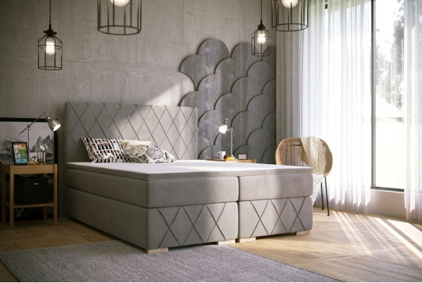 Boxspring Gultas Komplektā komplektēta matracis un uzgalis 180x200cm luksusa audums Jauni gultas