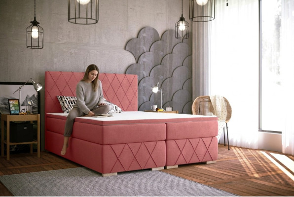 Pilna komplekta matracis un topers "Boxspring" gulta rozā apdare 180x200cm, jauns.