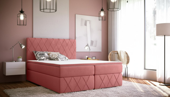 Pilna komplekta matracis un topers "Boxspring" gulta rozā apdare 180x200cm, jauns.