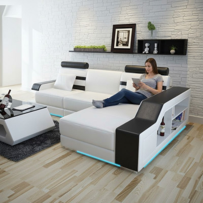 Ādas dīvāns ar USB dzīvojamā zona stūra dīvāns stūra komplekts Moderns dizains Dīvāns L6016E