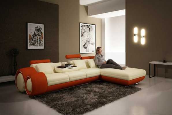 Ādas dīvāns ar USB dzīvojamās istabas stūra dīvāns stūrains komplekts Moderns dizains Sofa A1163E