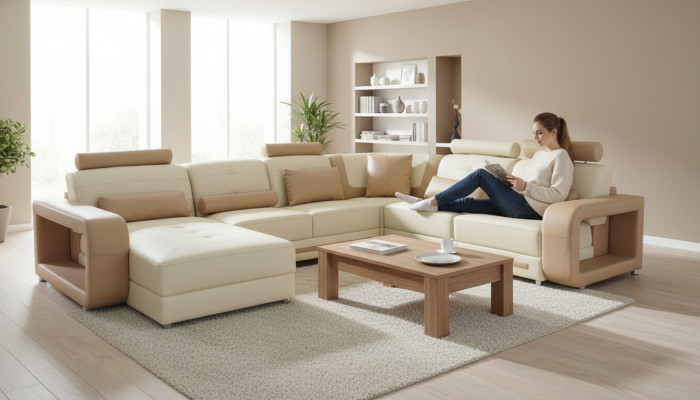 Eck Sofa + USB Polster Stūra dzīvojamā istaba ainava dizaina dīvāni audums A1135