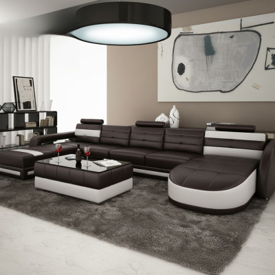LEDERSOFA DIVĀNSTENDS AR USB DIZAINERU PISA DZĪVNIEKU ZONA DĪVĀNS SOFA U FORMAS COLO 3
