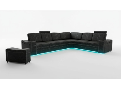 Tekstīlcouch stūra dīvāns dzīvojamai zonai, auduma apdare, stūra dīvāns pasūtījumā ar USB.