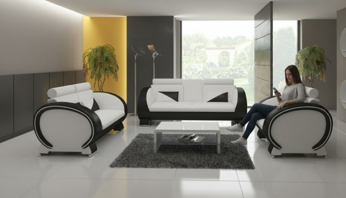 Ādas dīvāns dīvāns + USB dīvāns 3-vietīgā atpūtas dīvāna ar bāra funkciju dizaineru komplekts